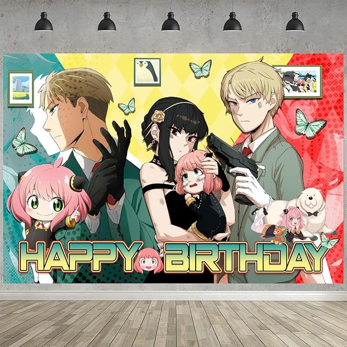 Spy Family Birthday Party Decoration,Anime Party Photo Background 5 x 3 FT and 18 Pcs Balloon,Anime Merch Party Backdrop Supplies