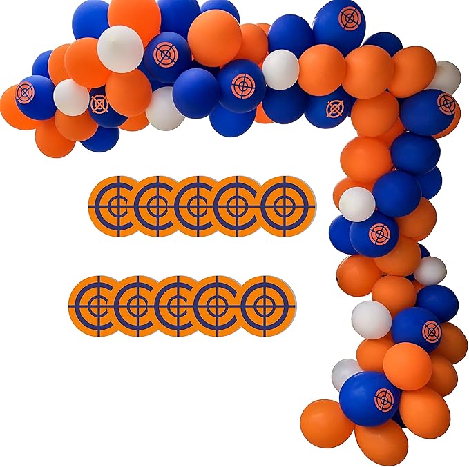 Dart War Party Balloon Garland Kit, 113Pack Blue Orange Black Balloons, Target Sign for Kids Baby Shower Birthday Party Decorations