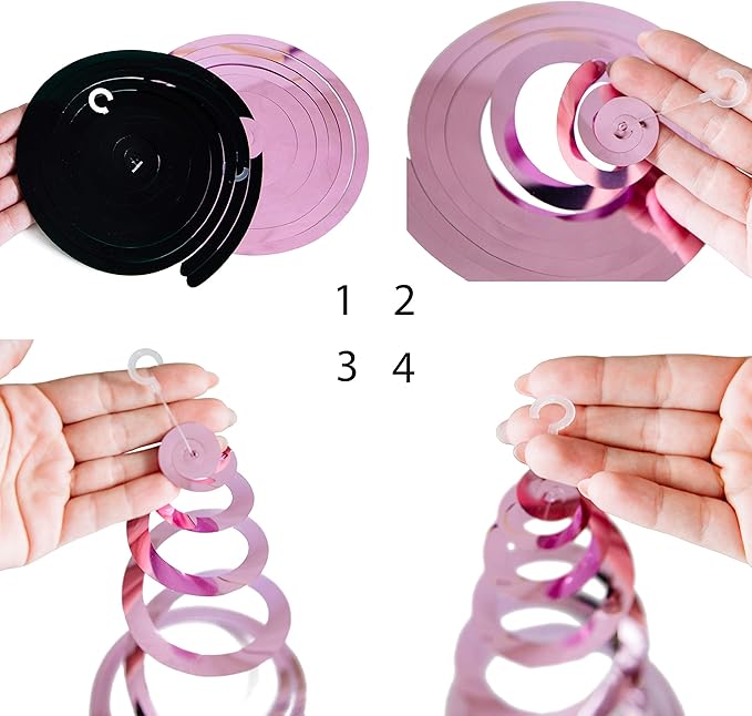 30Ct Minnie Hanging Swirl Decorations - Ceiling Streamers for Mouse Birthday Party – Mini Mouse Theme Party Supplies – Party Favors for Kids - Glitter Pink, Black Decor