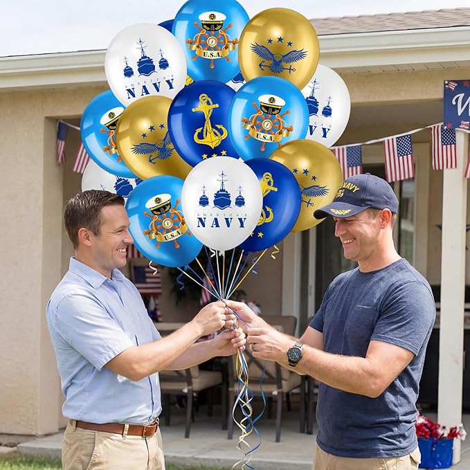 Skylety 24 Pcs U. S. Navy Party Balloons Veterans Day Memorial Independence Day Deployment Returning Back Military Army Retirement Party Supplies Decorations for Birthday