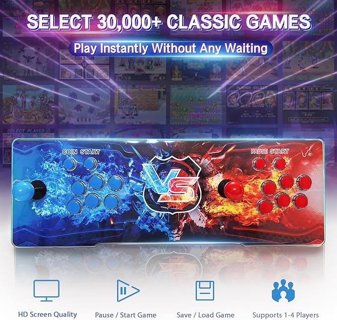 [30000 Games in 1] Arcade Console Pandora Box - with Two Extra Handles, 4K HDMI Output Plug & Play Video Game 256GB Memory Card Retro Gaming Console Double Joystick Favorites List