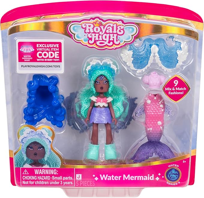 3” Water Mermaid Fashion Doll - 1 Figure with 9 Fashion Accessories - Virtual Item Code Included - Series 3 - Ages 5+