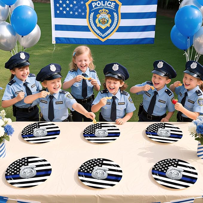 50 Pcs Police Academy Graduate Paper Plates 9" Blue Line Police Retirement Dessert Plates Disposable Congrats Officer Party Supplies for Law Enforcement Cop Graduation Promotion Party Decorations