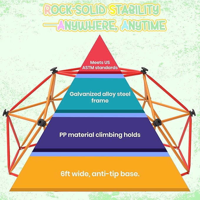 Gardenature 6FT Climbing Dome for Kids 3-8, Jungle Gym for Indoor and Outdoor, Geometric Dome Climber Supporting 880 Lbs Anti-Rust Metal Play Structure, Kids Gift Toys, ASTM Approved, Red & Orange