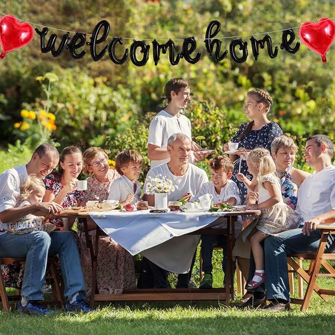 TONIFUL Welcome Home Balloons,Black Cursive Welcome Home Foil Balloons Banner 16 Inch Welcome Home Party Decorations for Homecoming Party Decorations House Warming Party Family Gathering Supplies