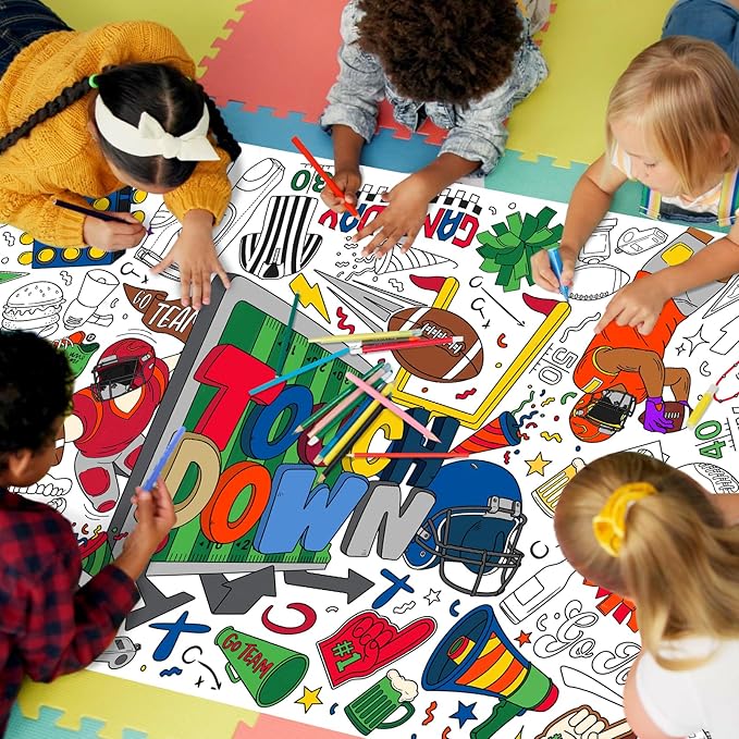 Gatherfun Football Party Giant Coloring Poster - 31.5X 72 Inches - Versatile Classroom Wall Décor & Football Birthday Decorations-Poster or Table Cover for School Parties and Special Events