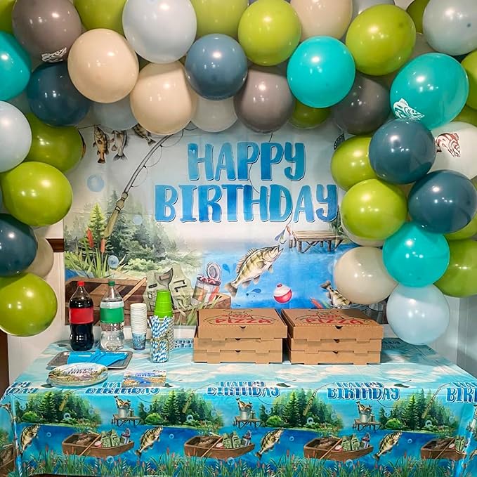 Fishing Birthday Party Decorations 274PCS Gone Fishing Plates Napkins Tablecloth Cups Balloons Banner All-in-1 Fish Party Decorations Birthday Party Supplies Serve 24