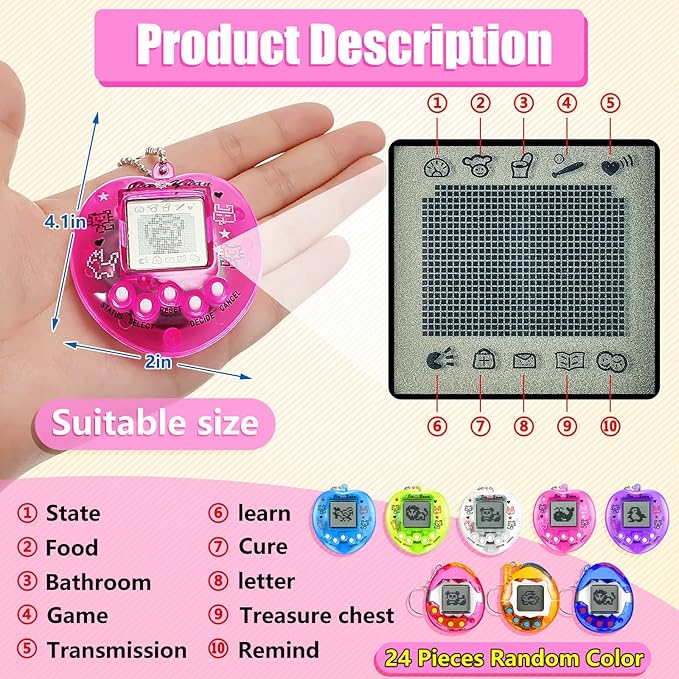 12 Pcs Virtual Electronic Digital Pets Keychain Easter Basket Egg Fillers for Teen Kid , Small Toys for Party Favor Goodie Bags Stuffers Bulk Retro Handheld 90s Pets Game Gift (Heart-Shaped,4 Color)