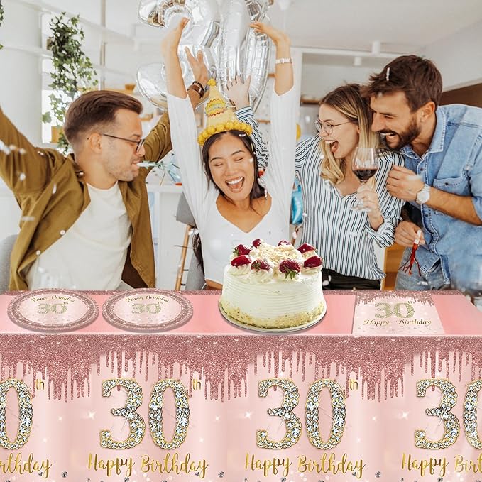 30th Birthday Decorations for Women 30th Birthday Party Supplies Include Rose Gold birthday Plates and Napkins Tablecloth 30th Birthday Supplies Tableware for Women