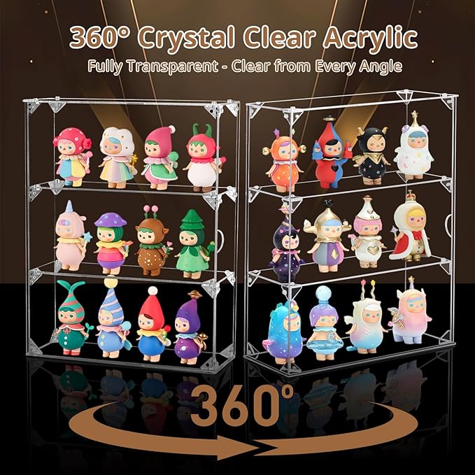 Acrylic Display Case 3-Tier, Display Box for Small Figures, Collectibles, Toys, and Models, Wall Mounted and Desktop Dustproof Showcase