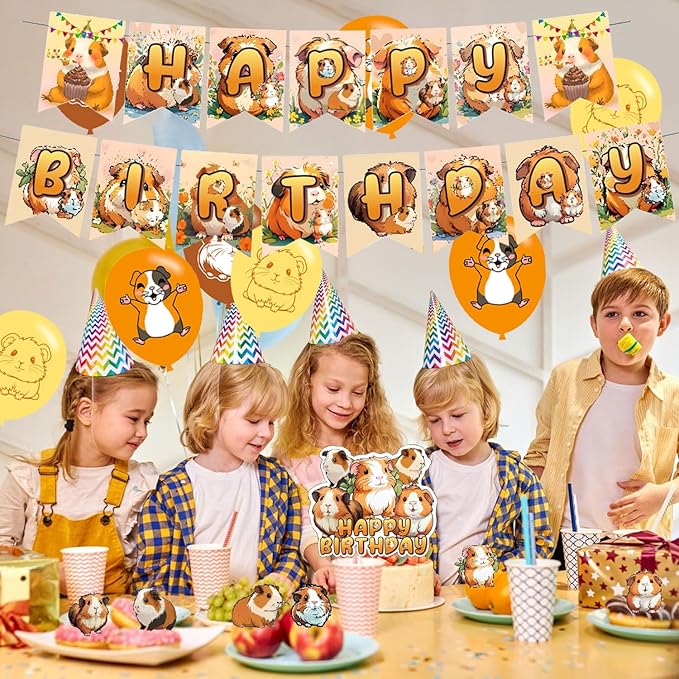 Guinea Pig Party Decorations,Hamster Birthday Party Supplies For Guinea Pig Party Supplies Includes Banner - Cake Topper - 12 Cupcake Toppers - 18 Balloons
