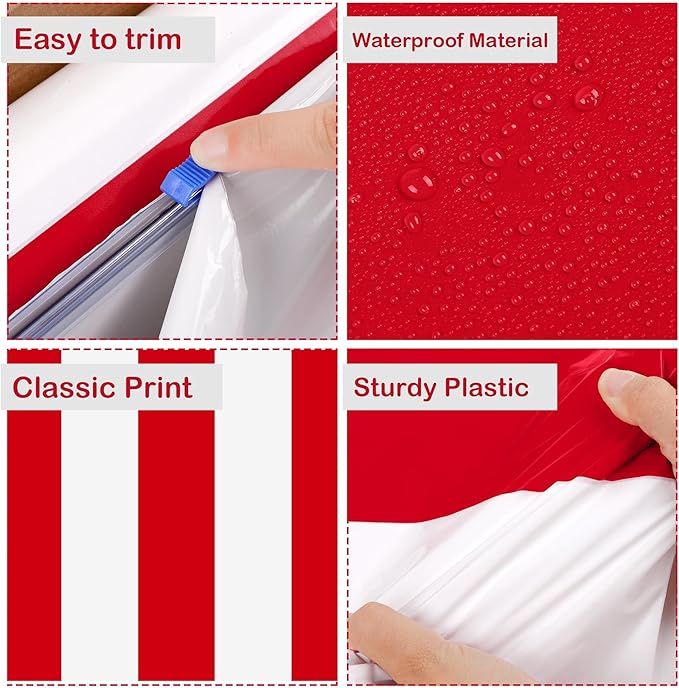Kochorie 100 Ft x 54 Inch Red & White Striped Tablecloth Roll with Cutter Box Disposable Carnival Circus Tablecloth Cut to Size Table Cover Backdrop for Carnival Party Table Stage Supplies