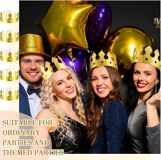 Crtiin 200 Pcs Gold Paper Crowns Bulk King Crown Princess Hats for Birthday Celebration Party Supplies
