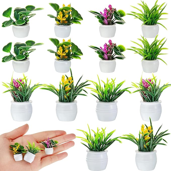 Skylety 14 Pcs Miniature Fake Plants Dollhouse Miniature Flowers for Crafts Mini Faux Plants and Flower Bulk for Doll House Landscaping Bonsai Ornament Crafts(Classic Style)