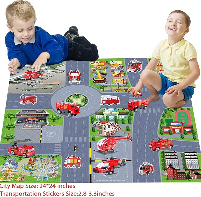 Fire Truck Toy for Boys, 6 Pcs Diecast Car Fire Truck, Helicopter,Ladder Truck, Fire Rescue Vehicle, Car Playsets Birthday Gift for Boys Kids Age 4 5 6 7 8 9 10 11 12