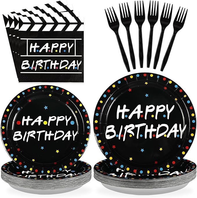 Grencian 96 Pcs iFriends Birthday Party Supplies iFriends Birthday Party Decorations iFriends TV Series Plates Tableware Set for TV Show Fans Friend Themed Parties Decor Serves 24