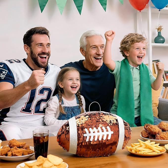 WERNNSAI Football Piñata - Football Birthday Decoration Sports Piñata with Blindfold and Stick for Sports Player Party Decoration Men Boys Birthday Anniversary Competition Celebration Supplies