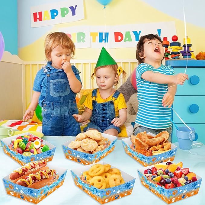 25Pcs Blue Dog Disposable Paper Food Trays for Blue Dog Theme Birthday Party Supplies Baby Shower Decorations
