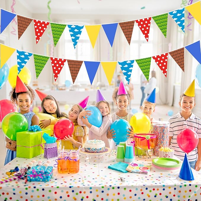 Pasimy 5 Pcs Brothers Birthday Decorations Red Blue Yellow Green Pennant Banners Flags Cartoon Brother Bunting Banner Garland for Cartoon Video Game Birthday Party Baby Shower Decoration