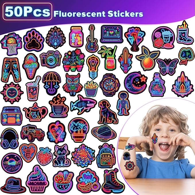Winrayk 74Pcs Glow in the Dark Party Favors Neon Birthday Supplies Kids, Invisible Ink Pen Mini Notebook Neon Stickers, Pinata Filler Goodie Bag Stuffer Teen Girls Boys Glow in the Dark Party Supplies