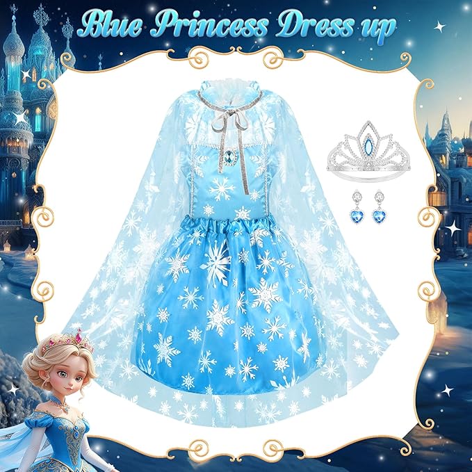 VGOFUN Princess Dress Up Clothes for Little Girls - Princess Dresses for Girls with Princess Toys Dress Up Costume Pretend Play Outfit Toddler Gifts for Christmas Birthday Halloween Aged 3-6