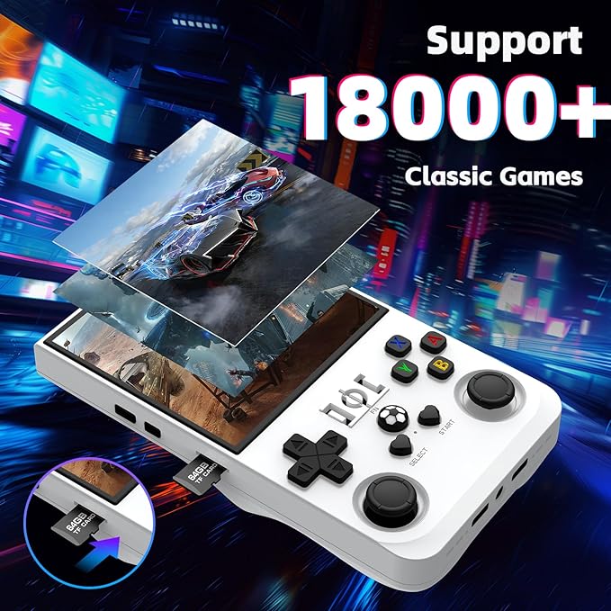 R36MAX Retro Handheld Game Console, Retro Gaming Console with 64G Built-in 18000+ Classic Games, 4.0 Inch 720x720 IPS Screen, Portable Handheld Linux System, 4000mAh Battery (White)