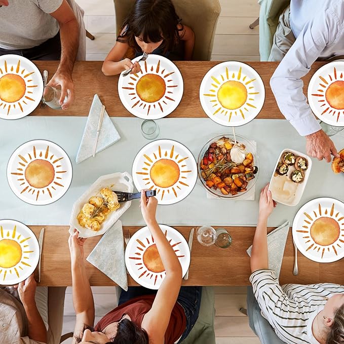 CHUNNIN 60 Pcs Boho Sun Theme Party Plates for Groovy Hippie Party Decorations 9 Inch First Trip Around The Sun Paper Plates Disposable Sunshine Tableware for Baby Shower Birthday Supplies