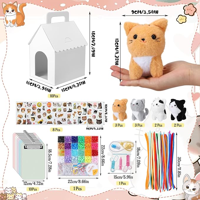 115 Pcs Adopt a Cat Party Favors Pet Adoption Station Package Include 10 Mini Plush Cats 10 Boxes and 95 Adopt a Cat Supplies for Birthday Party Gifts