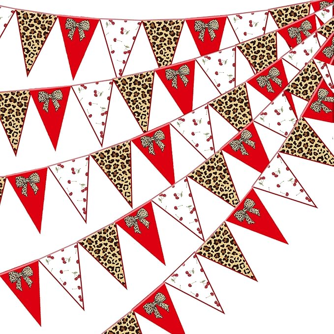 49.2 FT Leopard Party Decorations Leopard Triangle Banner Cheetah Cherry Print Theme Pennant Banner Flags Decor for Birthday Baby Shower Family Farm Glamping Camp Party Supplies 60pcs