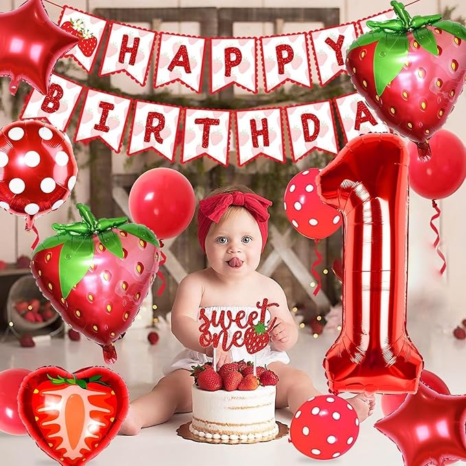 Berry First Birthday Party Supplies,Berry First Birthday Balloon for Strawberry 1st Birthday Decorations Strawberry Foil Balloons Birthday Party Decorations for Girls