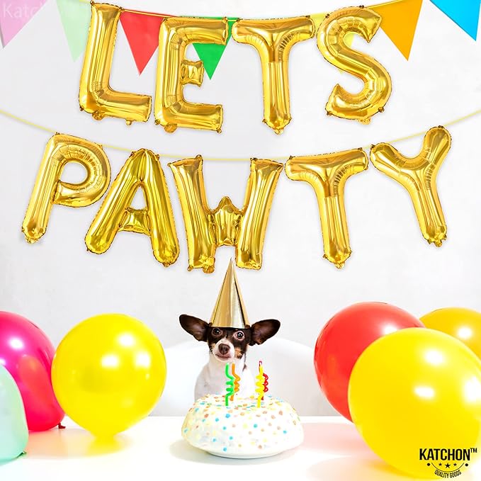 KatchOn, Lets Pawty Balloons Gold - 16 Inch | Lets Pawty Banner | Dog Birthday Balloons for Birthday Decorations | Dog Birthday Banner, Dog BirthDay Party Supplies