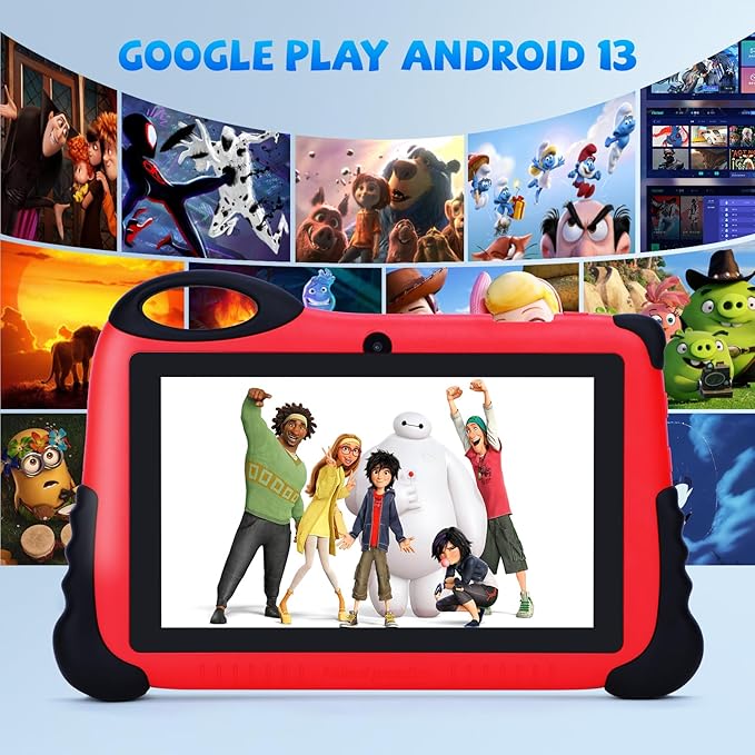 C idea 7 inches Kids Tablet,Android 13 Tablet for Kids Age 3-7, Pre-Installed Learning Educational Apps Todder Tablet, HD IPS Screen for Eye Protection,BT, WiFi, Dual Camera, Gift for Kids (Red)