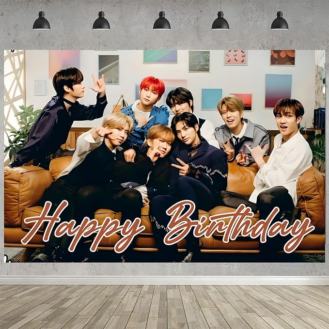 Stray Kids Birthday Party Decoration, Photo Background 5 x 3 FT, 18 Pcs Balloons,Music Merch Party Backdrop Supplies