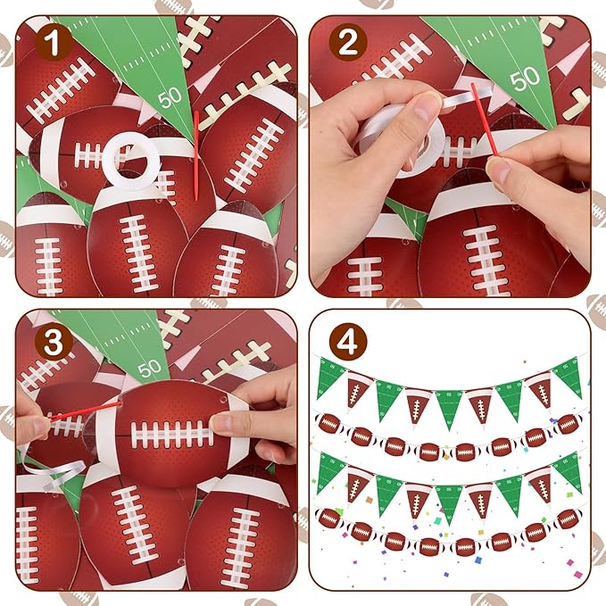4 PCS Football Party Decorations Football Banner Flags Football Paper Garlands with Pennant Buntings for Sports Theme Birthday Party Decorations Baby Shower