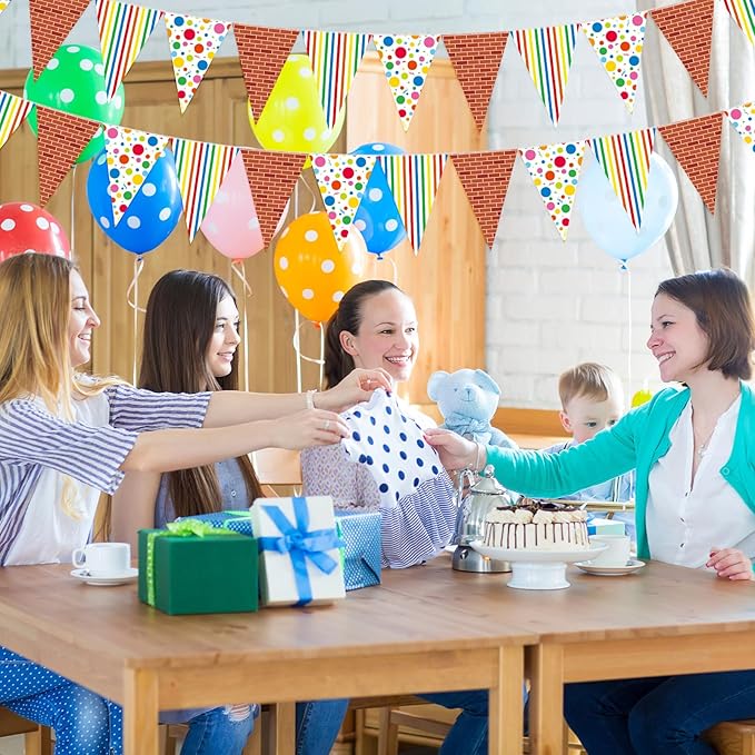 Jetec 5 Pcs 49 Ft Cartoon Friends Birthday Party Decorations Pennant Banner Red Brick Triangle Bunting Flags Green Blue Red Theme Party Supplies for Indoor Outdoor Hanging Decor Favors