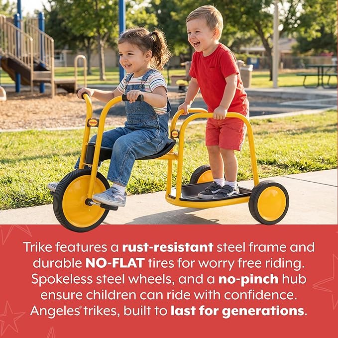 Angeles MyRider Kids Tricycle, Toddler Tricycle with Solid Airless Rubber Tires, Kids Bike for Preschools and Daycare, Chariot Bike for Ages 3+, 15" Tall Seat