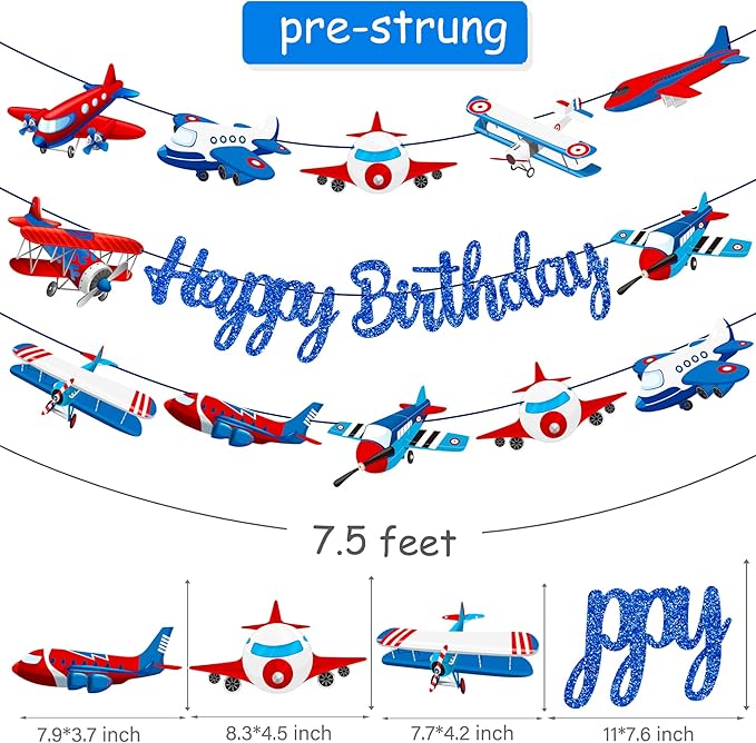 Airplane Birthday Party Supplies Pre-strung Airplane Banner Aviation Theme Birthday Decorations 3PCS Aircraft Plane Party Paper Banners for Helicopter Pilot Baby Shower Supplies