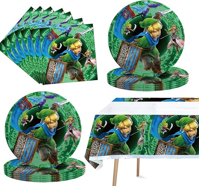 41Pack Zelda Birthday Decorations, 20 Plates, 20 Napkins and 1 Tablecover for Zelda Birthday Party Supplies