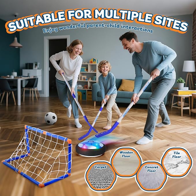 3-in-1 Hover Soccer Ball, Kids Toddler Hockey Set with LED Lights,Indoor Outdoor Toys for Kids, Soccer Gift for Boys 6-8 8-12, Birthday,Kids, Boys Girls Age 6, 7, 8, 9, 10, 11, 12