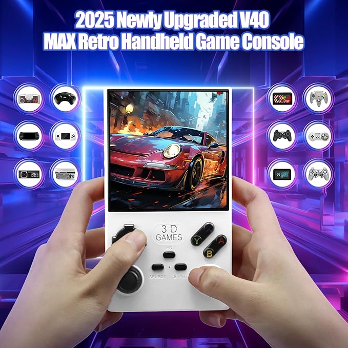 2026Newly Upgraded V40 MAX Retro Handheld Game Console with 256G Built-in 20000+ Classic Games, 4.0 Inch 4K HD IPS Screen Open Source Linux System, 4000mAh Battery, Portable Pocket Video Game Console