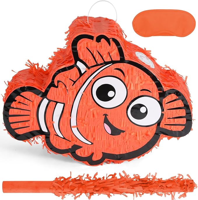 Nemo Pinatas Bundle with a Blindfold and a Bat(16.5 x 12.6 x 4 Inches), Perfect for kid's Birthday Parties, Mexican Theme Parties, Decorations