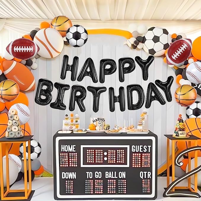 Sports Birthday Party Decorations Football Basketball Baseball Soccer Balloons, Aluminium Foil Happy Birthday Banner Sports Themed Party Supplies for Boys Kids