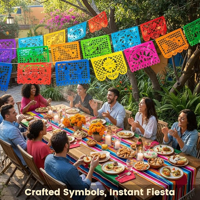 DomeStar Mexican Party Decoration, 18 Feet Plastic Papel Picado Fiesta Banner Cinco de Mayo Garland for Mexican Birthday Fiesta Party Supplies