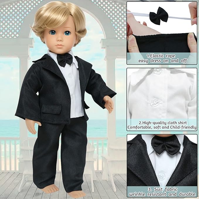 18 Inch Doll Clothes Accessories Wedding Set, Bride Wedding Dress and Groom Suit Outfit, Veil, Bow Tie for American 18 Inch Doll Girl Boy Ball Party