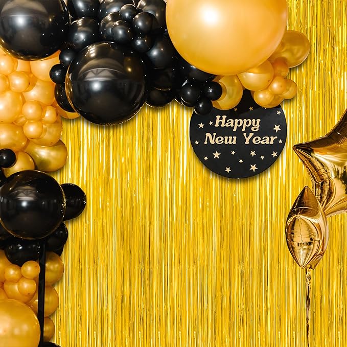 12 Pack 2026 Graduation Decorations, 3.28 FT x 7.05 FT Gold Backdrop Curtains, Metallic Class of 2026 Backdrop Fringe Curtains Foil Streamer, Gold Grad Decorations 2026 Party Supplies