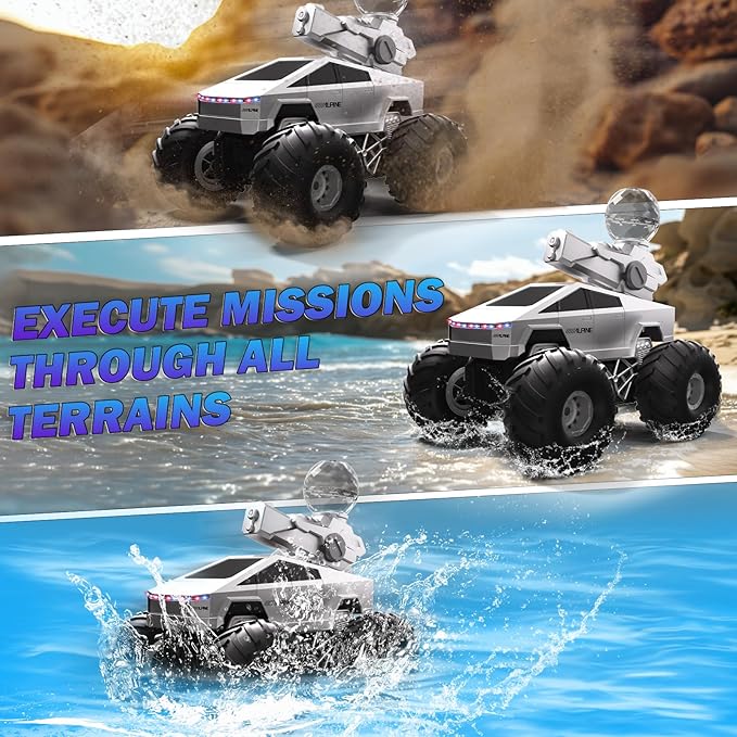 1:16 Amphibious RC Car - Waterproof Remote Control Monster Truck for Land & Pool, Water Squirt Tank, LED Lights - Birthday Gift for Kids & Adults