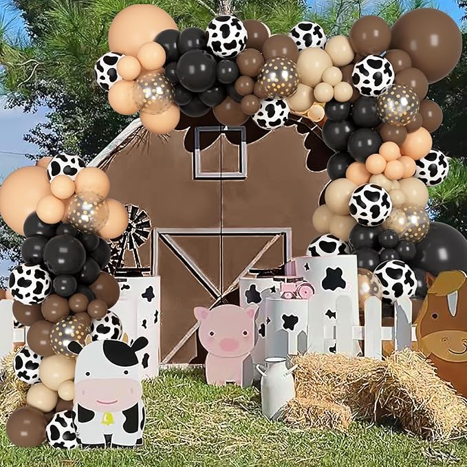 170Pcs Western Cowboy Balloon Garland Arch Kit, Black Brown Confetti Cow Print Balloons for Hourse Western Farmland Cowboy Cowgirl Animal Themed Baby Shower Birthday Party Decorations Supplies