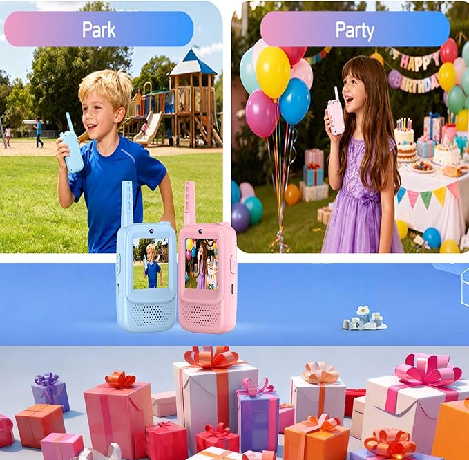 Video Walkie Talkies for Kids, 2 Pack Rechargeable with 400FT Range & 3-Day Battery, Kids Walkie Talkies for Outdoor Play, Camping, Hiking, Indoor Games for Boys and Girls Ages 3-12 (Blue/Pink)