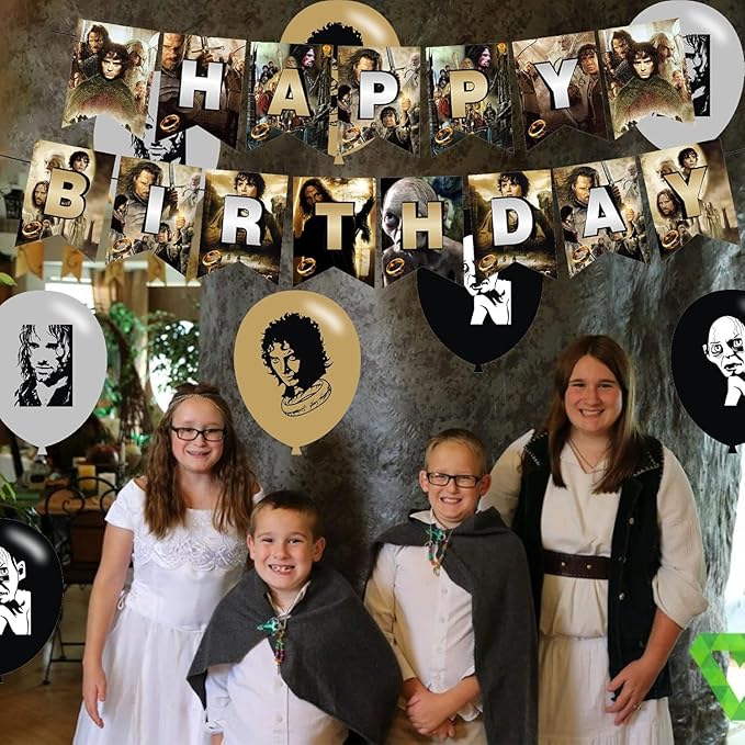 The Lord of the Rings Party Decorations,Fellowship of the Ring Birthday Party Supplies Includes Banner- Cake Topper - 12 Cupcake Toppers - 18 Balloons