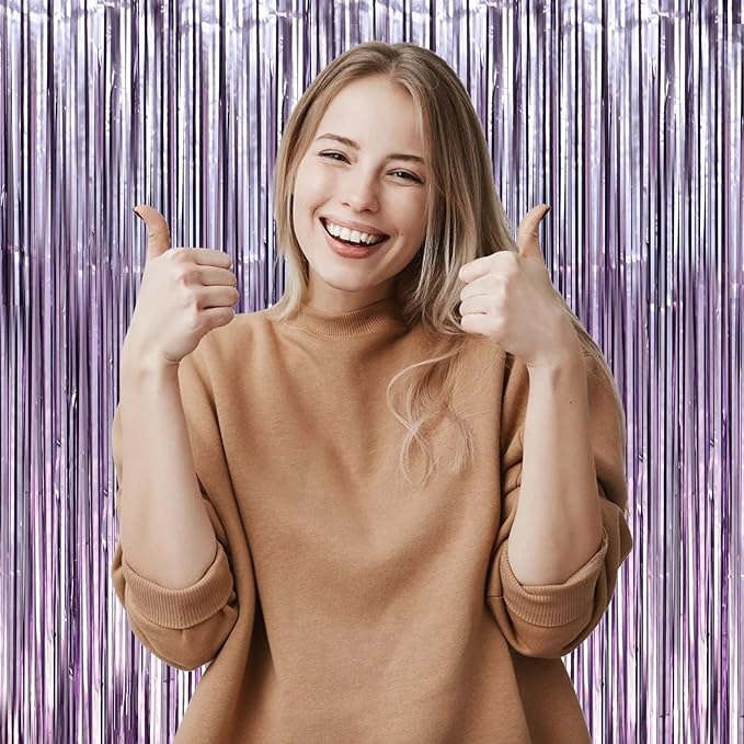 3.3 x 6.6 ft Foil Fringe Backdrop Curtains, Tinsel Streamers Party Decorations, Fringe Backdrop for Birthday, Baby Shower, Gender Reveal, Graduation (9, Light Purple)